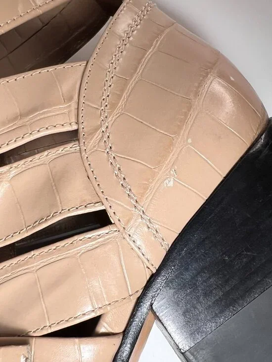 CHLOÉ Rylee Beige Crocodile-Embossed Leather Cutout Buckle Ankle Boots Sz 10USA - Picture 13 of 15